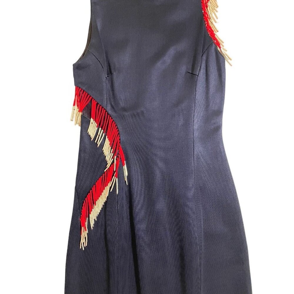 Galvan London Molten Beaded Fringe Body-con Dress Navy Knit SZ 8 New - Picture 13 of 15